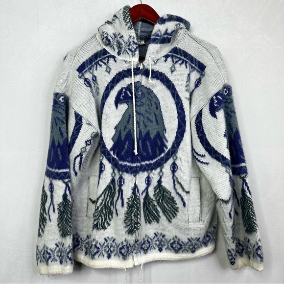 Yari Artesanias Wool Eagle Hoodie Jacket Sweater Vintage Southwest  